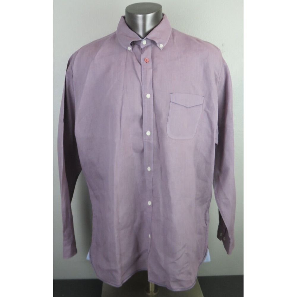 Mens 32 Bar Blues Long Sleeve Button Front‎ Linen Shirt Purple Size XXL